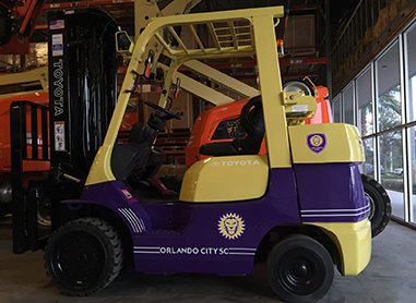 An Orlando City SC custom forklift