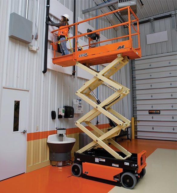 A person on a scissor lift